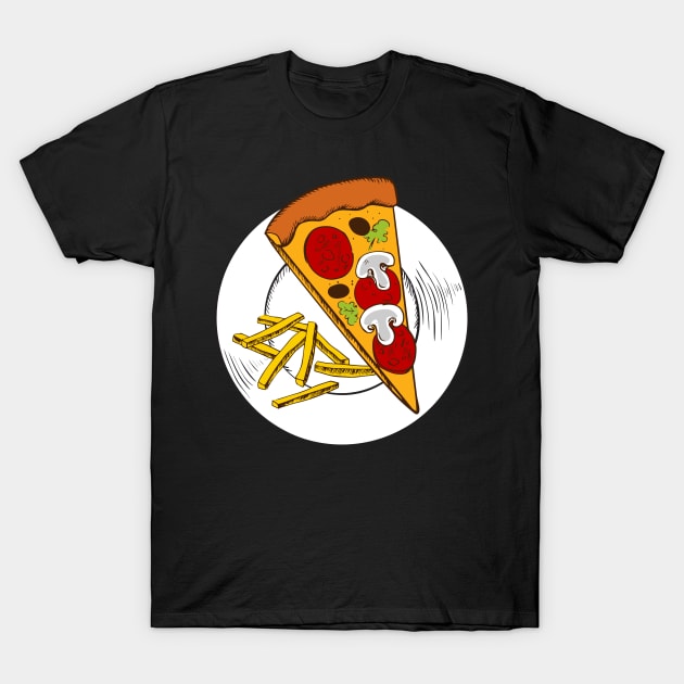 Sketched Pizza and Fries T-Shirt by InkyArt